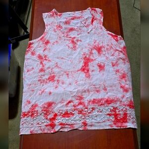 Women's XL Pink and White Tie Dye Embroidered Sleepshirt/Pajama Top